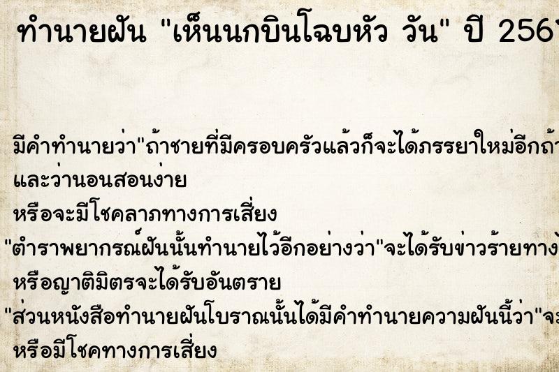 ทำนายฝันทำนายฝันเห็นนกบินโฉบหัววัน